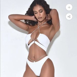 White Crystal String Lace Up Bikini Bottom & White Lace Up Bikini Top Set!